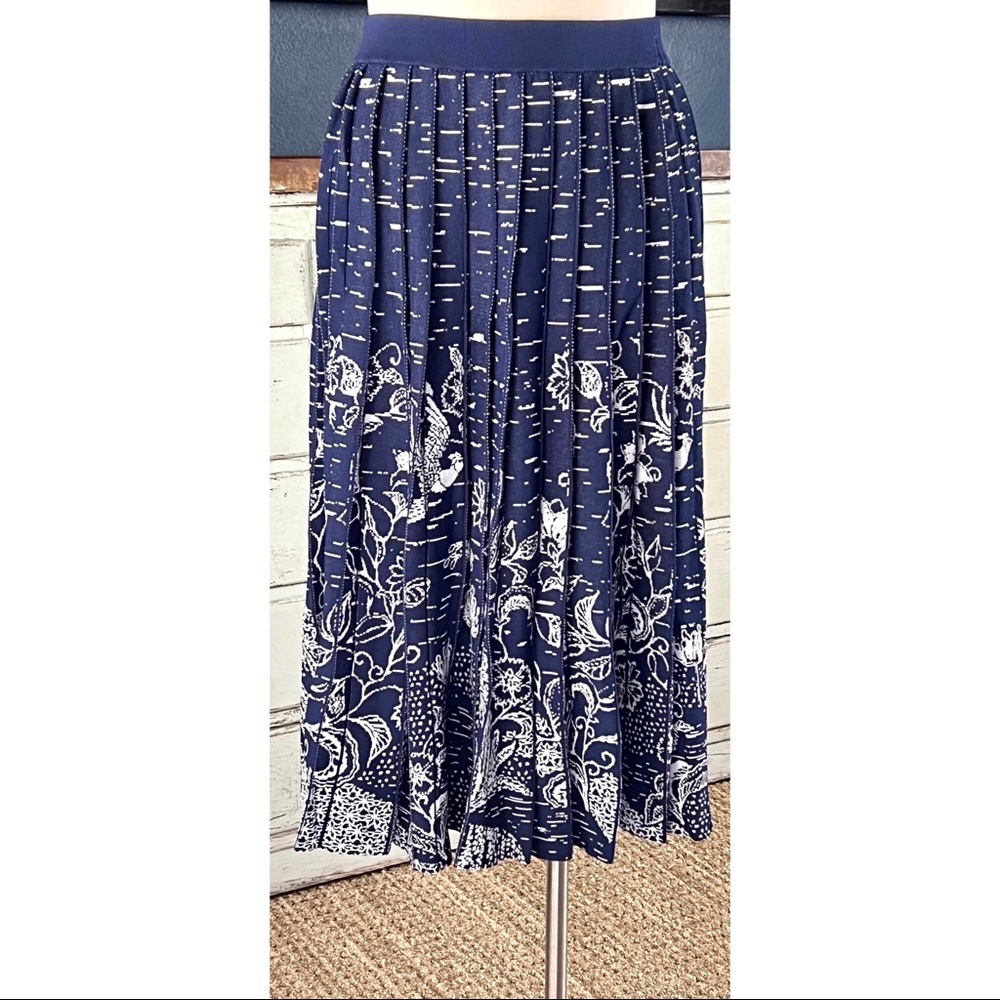 Anthropologie Haven Whimsical Blue Pleated Knit Midi Skirt NWT New XS
